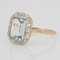 French Art Deco Aquamarine Diamond 18 Karat Yellow Gold Platinum Ring, Image 6