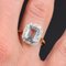 French Art Deco Aquamarine Diamond 18 Karat Yellow Gold Platinum Ring, Image 5