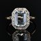 French Art Deco Aquamarine Diamond 18 Karat Yellow Gold Platinum Ring, Image 4