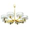 Brass Chandelier with 8 Glass Shades in the style of Kalmar, 1960s 1