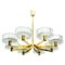 Brass Chandelier with 8 Glass Shades in the style of Kalmar, 1960s, Image 1