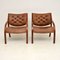 Fauteuils Vintage Scandinaves en Bois Courbé & Cuir, Set de 2 2