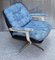 Asiento vintage giratorio de tela en azul y cuero sintético con estructura de acero cromado, años 60, Imagen 1