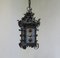 Art Nouveau Arts & Crafts Wrought Iron & Colored Lead Glazing Ceiling Light 1