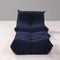 Togo Dark Blue Armchair and Footstool by Michel Ducaroy for Ligne Roset, Set of 2 2