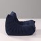 Togo Dark Blue Armchair and Footstool by Michel Ducaroy for Ligne Roset, Set of 2 5