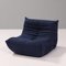 Togo Dark Blue Armchair and Footstool by Michel Ducaroy for Ligne Roset, Set of 2 3