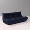 Togo Dark Blue Sofa and Footstool by Michel Ducaroy for Ligne Roset, Set of 3 2