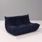 Divano e poggiapiedi Togo in blu scuro di Michel Ducaroy per Ligne Roset, set di 3, Immagine 3