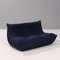 Togo Dark Blue Sofa and Footstool by Michel Ducaroy for Ligne Roset, Set of 3 3