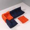 Togo Blue and Orange Modular Sofa by Michel Ducaroy for Ligne Roset, Set of 4 2