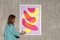 Overlapping Strokes on Mauve, Vivid Lime and Pink Minimal Gestures Painting, 2021, Image 6