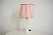 White Marble Table Lamp with Pink Lampshade, 1950s, Image 1