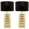 Italian Travertine and Brass Table Lamps, Set of 2, Image 1