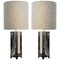 Large Chrome Table Lamps with Houndstooth Lampshades, Set of 2 1