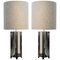 Large Chrome Table Lamps with Houndstooth Lampshades, Set of 2, Image 1