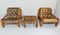 Wood and Leather Armchairs with Pouf, Set of 3, Image 3