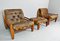 Wood and Leather Armchairs with Pouf, Set of 3 2