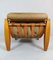 Wood and Leather Armchairs with Pouf, Set of 3 7