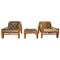 Wood and Leather Armchairs with Pouf, Set of 3 1
