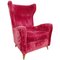Large Italian High Back Red Velvet Armchair, 1950s 1