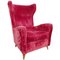 Large Italian High Back Red Velvet Armchair, 1950s, Image 1