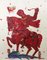 Victory und Romance, mythologische Malerei auf Papier mit rotem Reiter und Pferd, 2015 1