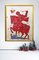 Victoria y romance, pintura mitológica sobre papel con jinete y caballo rojo, 2015, Imagen 2