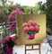 The Gift, Pink and Gold Leaf Painting with Blossoming Bright Flowers, 2020 6