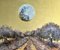 Caminando a la luz de la luna, paisaje con pan de oro y pintura al óleo con árboles y luna llena, 2020, Imagen 7