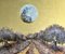 Moonlight Walking, paesaggio dorato e dipinto ad olio con alberi e luna piena, 2020, Immagine 7