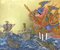 Pintura inspirada en el mar de Giant at Sea, samurai, tinte, huevo y pan de oro, 2019, Imagen 1