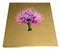 Saluto mattutino, olio su tela di canapa con foglia oro, albero rosa e fiori, 2019, Immagine 6