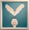 Child with Owl, Blue Wire and Oil on Canvas with White Frame, Sculptural Art, 2016, Image 1