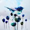 Blue Freewill Square, Realist Abstract, Oil Painting with Blue Bird and Flowers, 2021 1