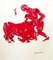 Myth and Games II, Red Monoprint of Ancient Greek Figure and Bull, 2016 1