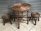 Table et 2 Tabourets en Osier, 1960s, Set de 3 2