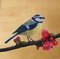 Blue Tit on Gold with Japonica Blossom, Oil Paint and Gold Leaf Painting, 2019, Image 1