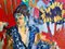 Blue Sari and the Sunflower, Peinture à l'Huile Expressionniste Abstraite Contemporaine, 2020 3