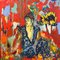 Blue Sari and the Sunflower, Peinture à l'Huile Expressionniste Abstraite Contemporaine, 2020 1
