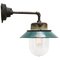 Industrielle Vintage Wandlampe aus Emaille & Klarglas in Petrolblau 1