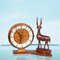 Vintage Decorative Clock with Deer Sculpture in Teak, 1960s, Image 1