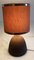 Lámpara de mesa vintage de cerámica unglazed marrón oscuro con pantalla de tela marrón y plateada, años 70, Imagen 6