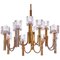 Italian Modernist Cubic 12-Light Chandelier in Glass & Brass by Gaetano Sciolari, 1970s, Image 1