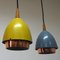 Deckenlampe mit farbigen Metallschirmen von T. Røste & Co, 1950er 3