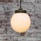 Lampe à Suspension Industrielle Vintage en Laiton & Verre Opalin Blanc en Laiton 6