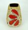 Deutsche Mid-Century Fat Lava Keramikvase mit Beigem Dunkelbraunem Glasur & Rotem Blattdekor von Emons & Soehne 4