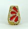 Deutsche Mid-Century Fat Lava Keramikvase mit Beigem Dunkelbraunem Glasur & Rotem Blattdekor von Emons & Soehne 1