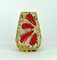 Mid-Century West German Fat Lava Ceramic Vase with Beige on Dark Brown Glaze & Red Leaf Decoration from Emons & Soehne, Image 1