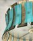 Mid-Century Round Aqua Green & Gold Murano Glass and Brass Chandelier, 1970s, Image 3